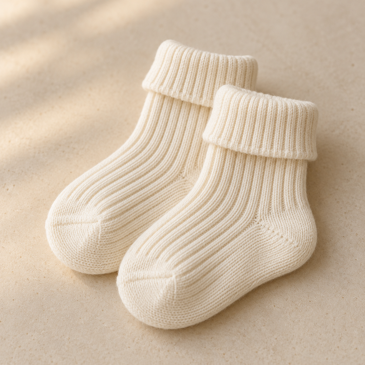 AI-generated concept of one pair of cream ribbed baby socks