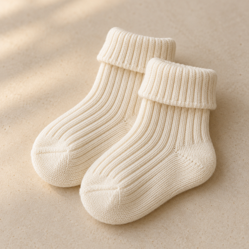 AI-generated concept of one pair of cream ribbed baby socks