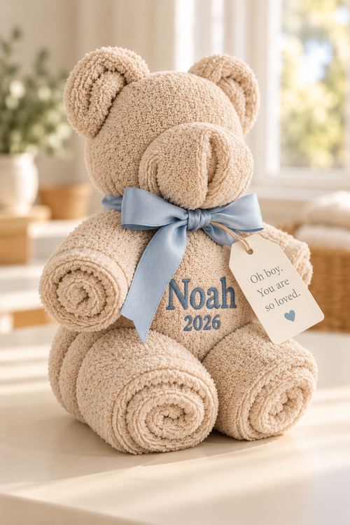 AI-generated side-view concept of personalized towel bear
